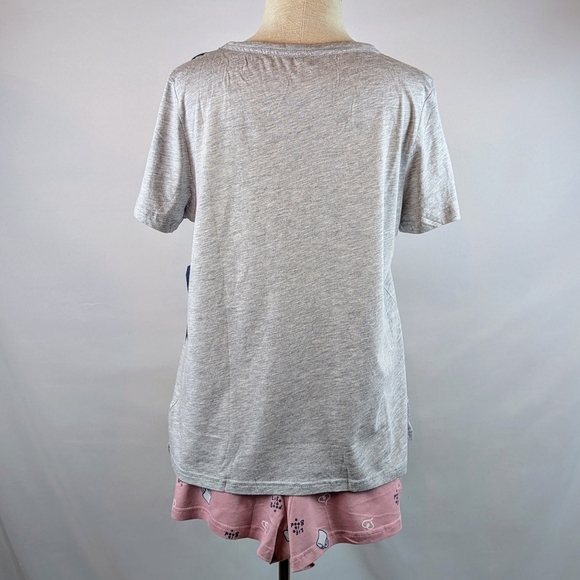 Life Is Good PJ Set Short Sleeve Top Shorts Peace & Love Coffee Grey Pink XL NWT - Picture 6 of 12